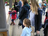 Kaija & Heather in line at the &quot;Little Puffer&quot; at the San Francisco Zoo
