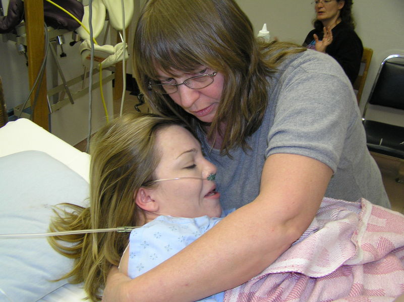 Nana helping Heather (Mommy) through a contraction
