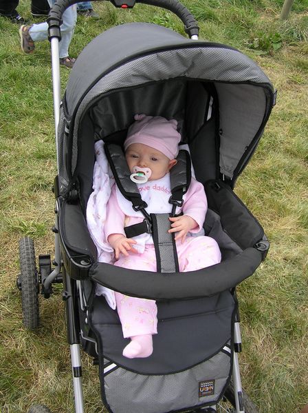Maddi chillin in the stroller, which is way too big for her still

