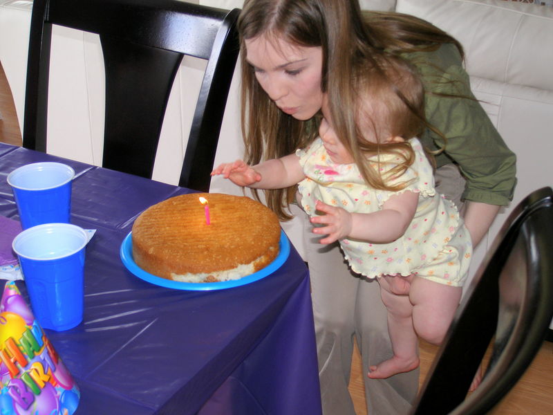 Blowing out her candle with Mommy's help

