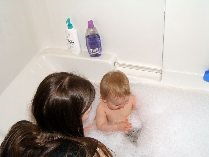 Maddi's very first bubble bath
