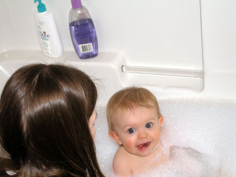 Maddi's very first bubble bath
