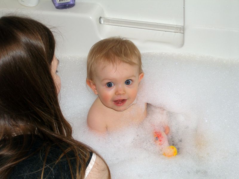 Maddi's very first bubble bath
