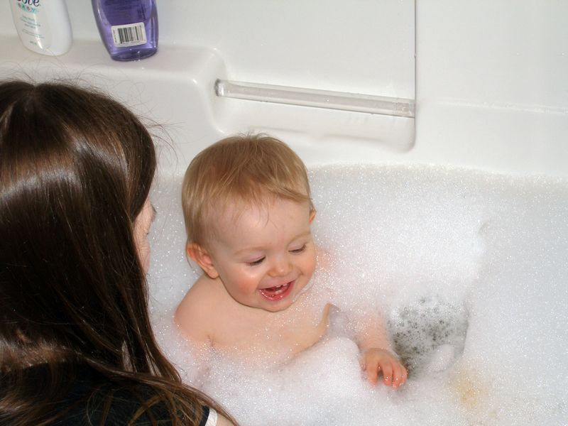 Maddi's very first bubble bath
