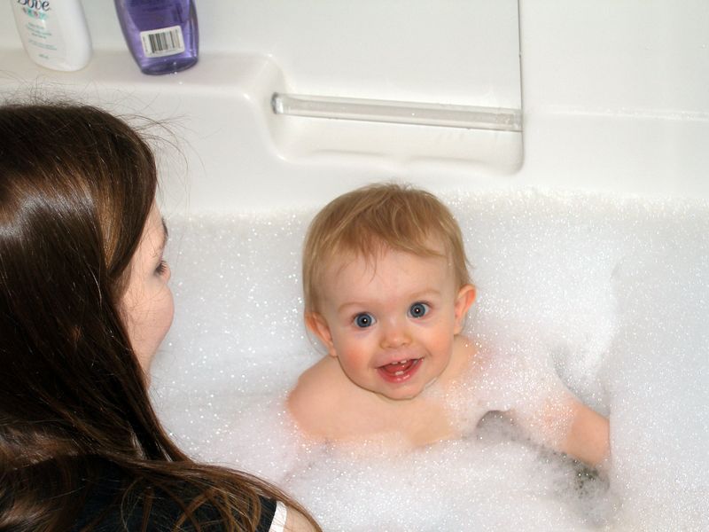 Maddi's very first bubble bath
