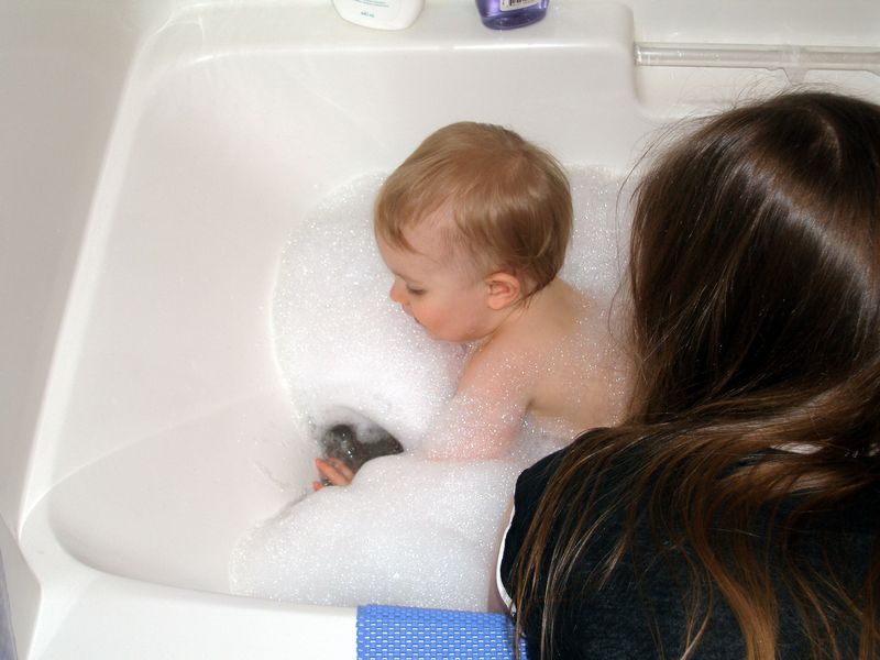 Maddi's very first bubble bath
