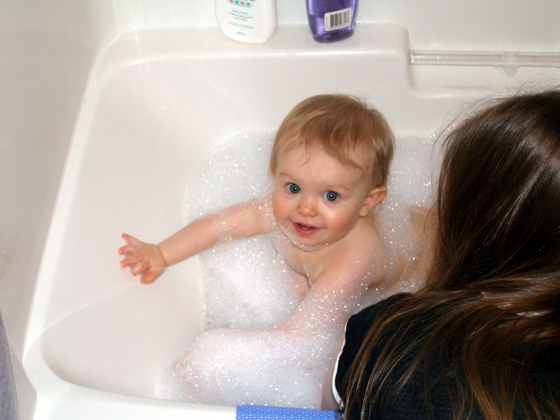 Maddi's very first bubble bath
