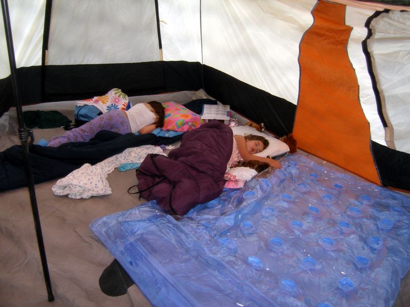 Kaija and Becca sleeping in the tent
