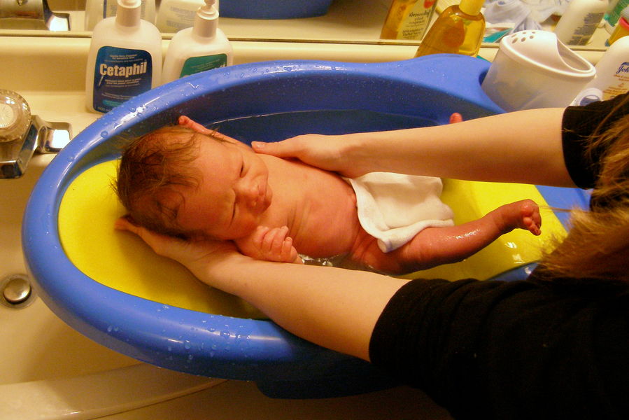 James' first bath at home

