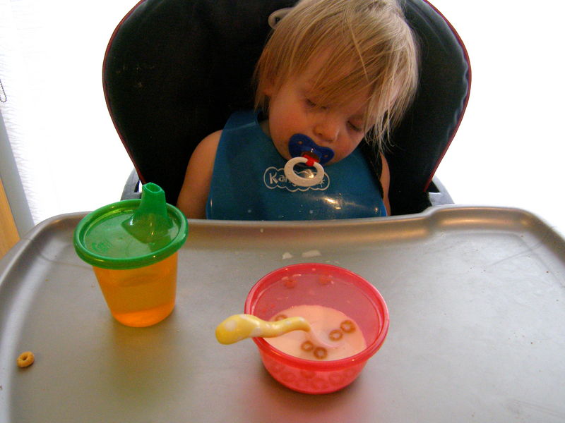 Maddi feel asleep while eating lunch
