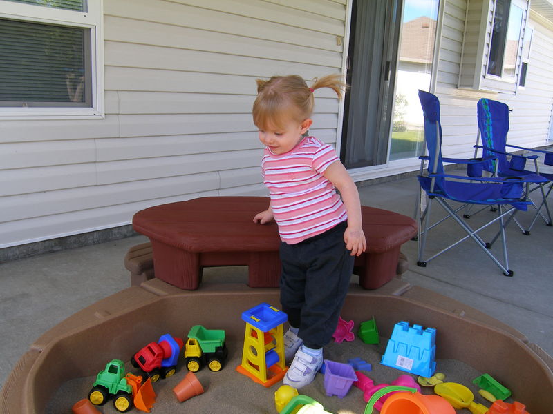 Setting foot in her sandbox for the very first time
