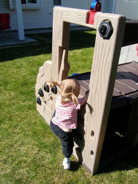 First attempt at climbing up the slide

