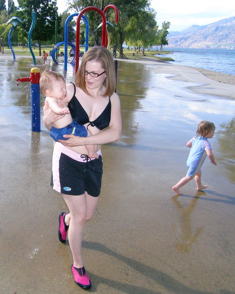 James' first soaking at the sprayground, he isn't such a fan
