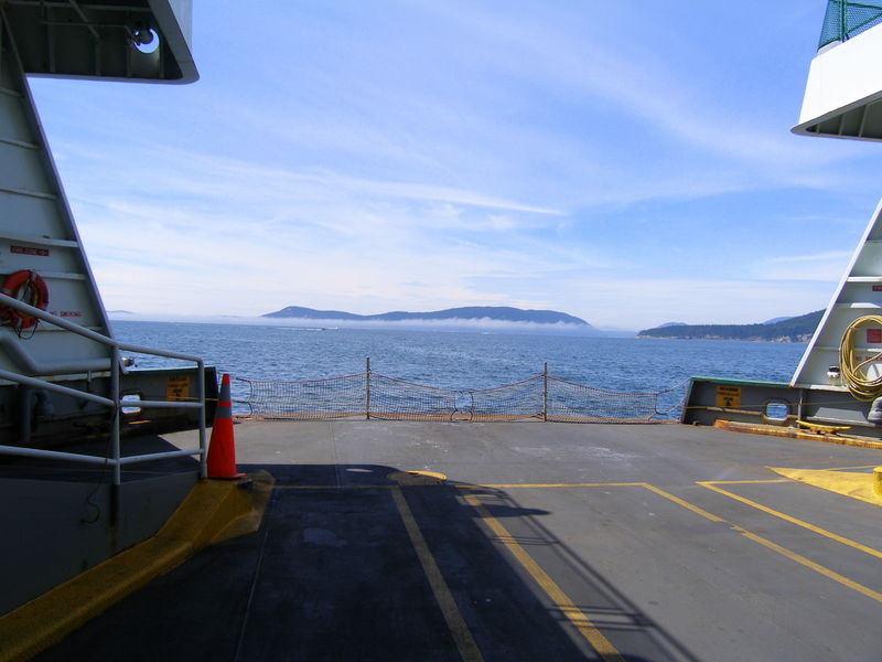 View from the front of the ferry with a fog bank off in the distance
Keywords: Seattle, Victoria, Anacortes ferry