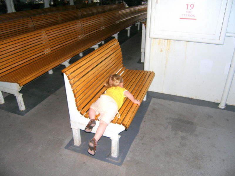 Maddi climbing the bench
