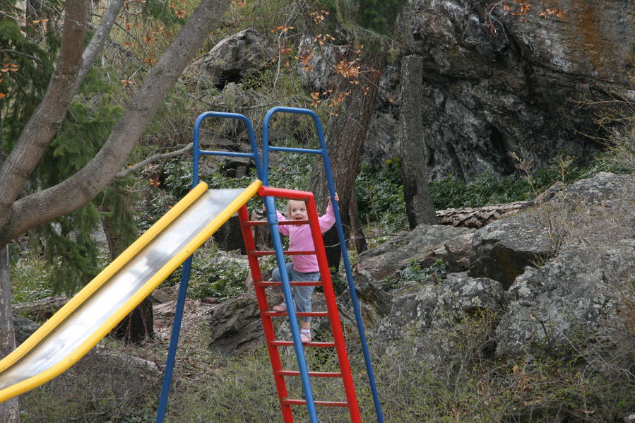 Such a big girl climbing the ladder all by herself at two years old (almost three)
