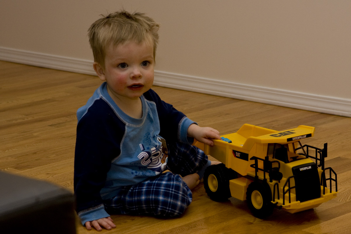 James and his new dump truck from Nana and Poppa
