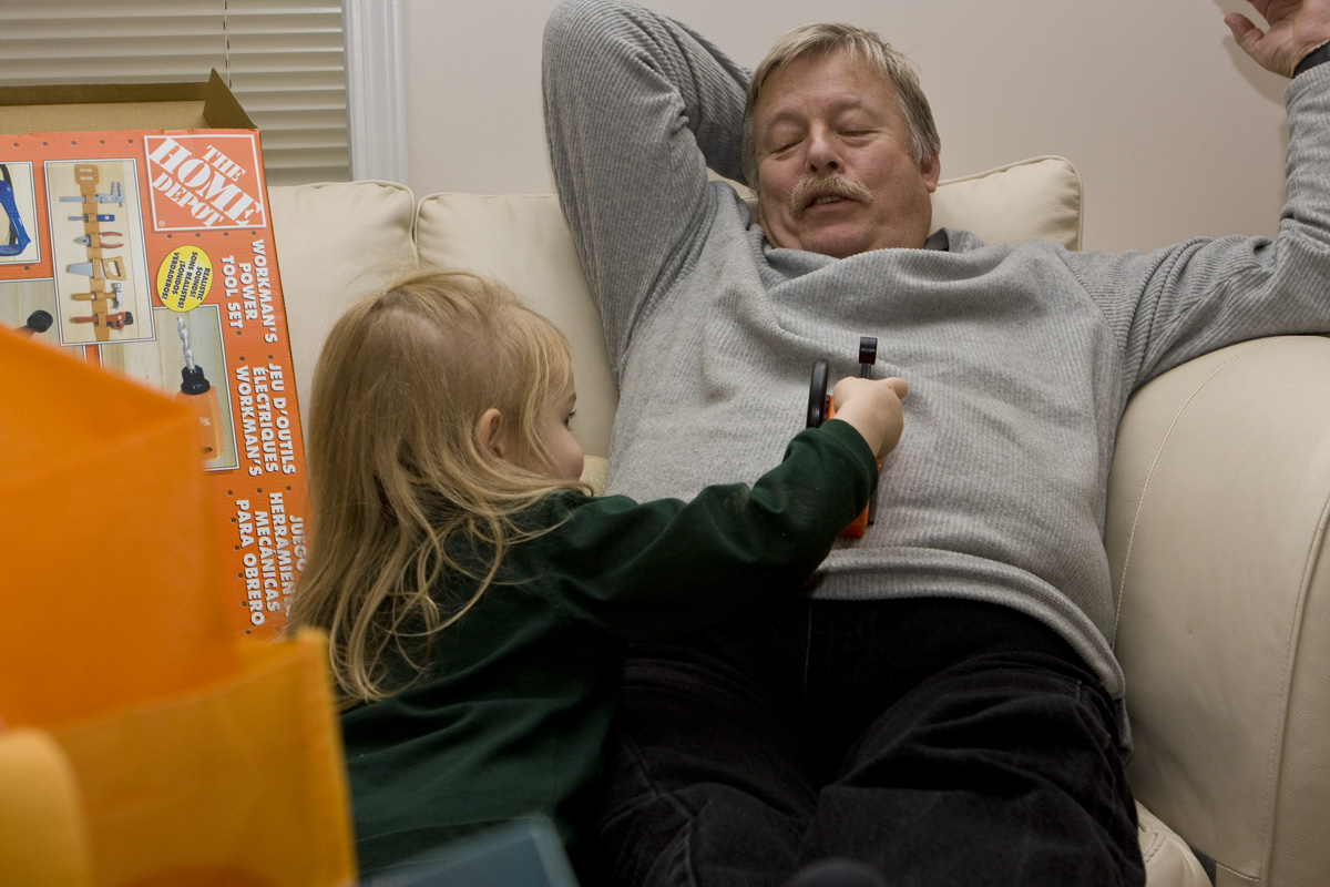 Maddi "sawing" Poppa's chest open
