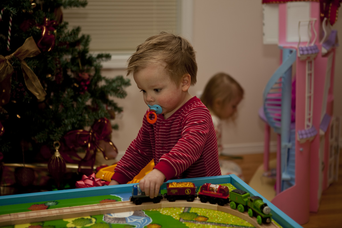 James playing with the new train table that he's wanted for so long
