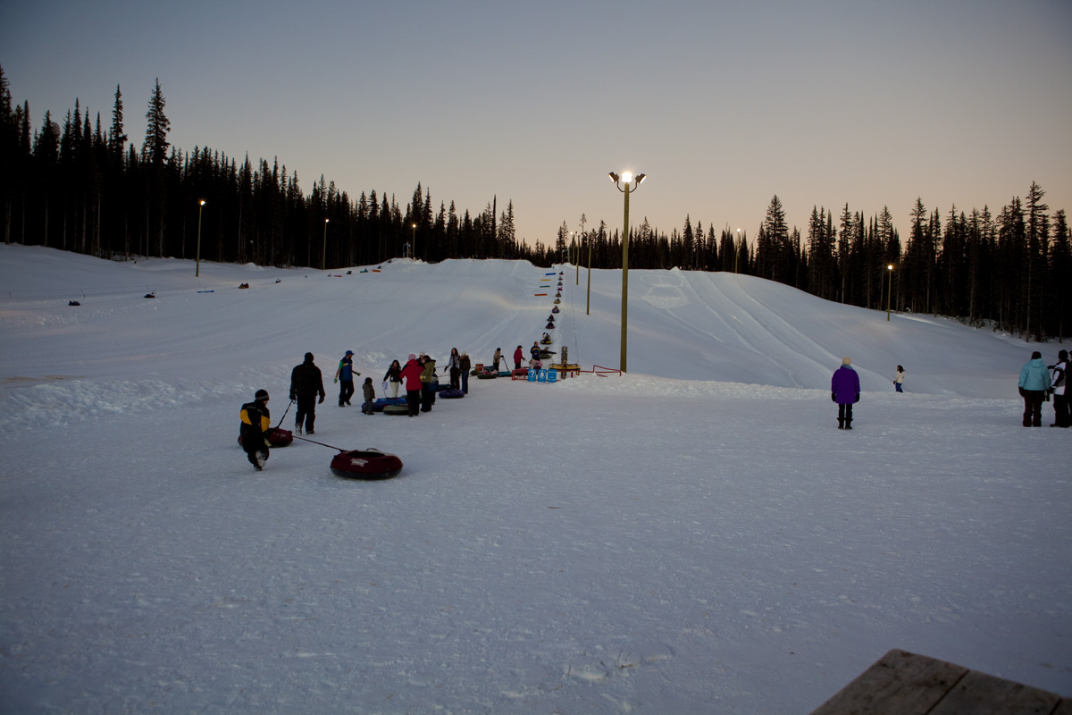 Big White tube park after sunset
