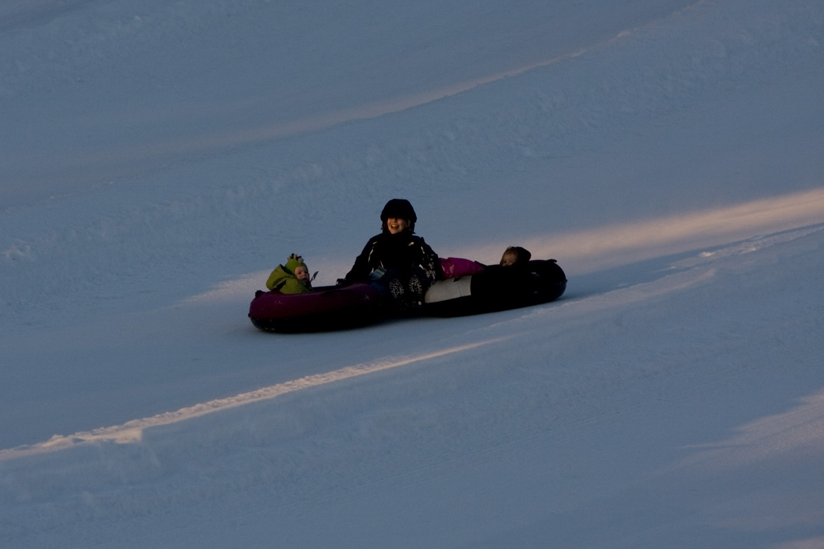 Mommy, Maddi and James coming down the hill, full speed
