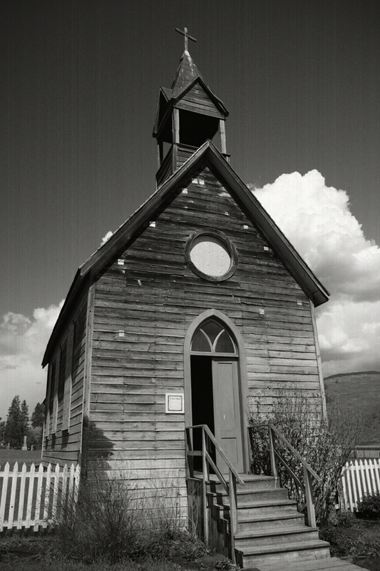 O'Keefe Ranch - St. Anne Church in B&W + grain
