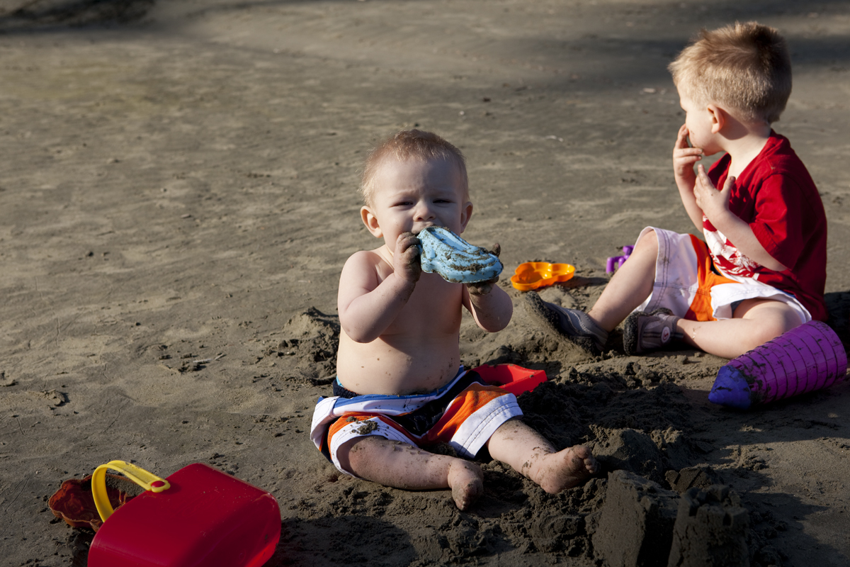 Thomas having a nice sand lunch after his busy day of sand castle smashing
