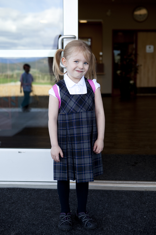 Outside her new school
