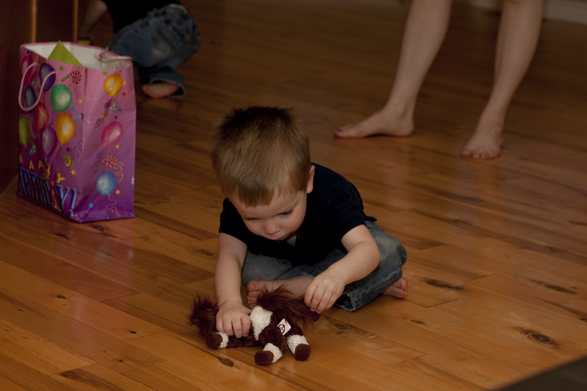 James playing with his new pony from Nana
