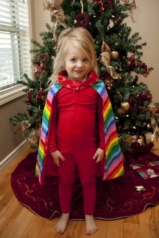Maddux in her monogrammed superhero cape
Keywords: Maddux
