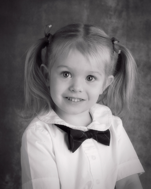 Maddi's first school portrait - black & white
